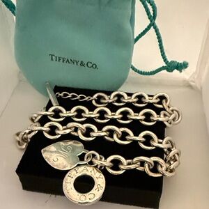 Tiffany & Co. Silver Chain Necklace with Heart and Tbar Clasp (‘M’)